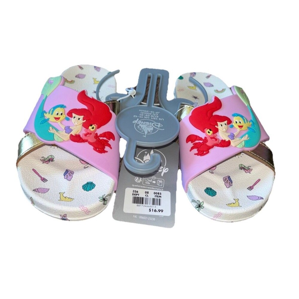 Disney Girls' Slide Sandals Ariel Flounder Pink Open Toe Size 13/1